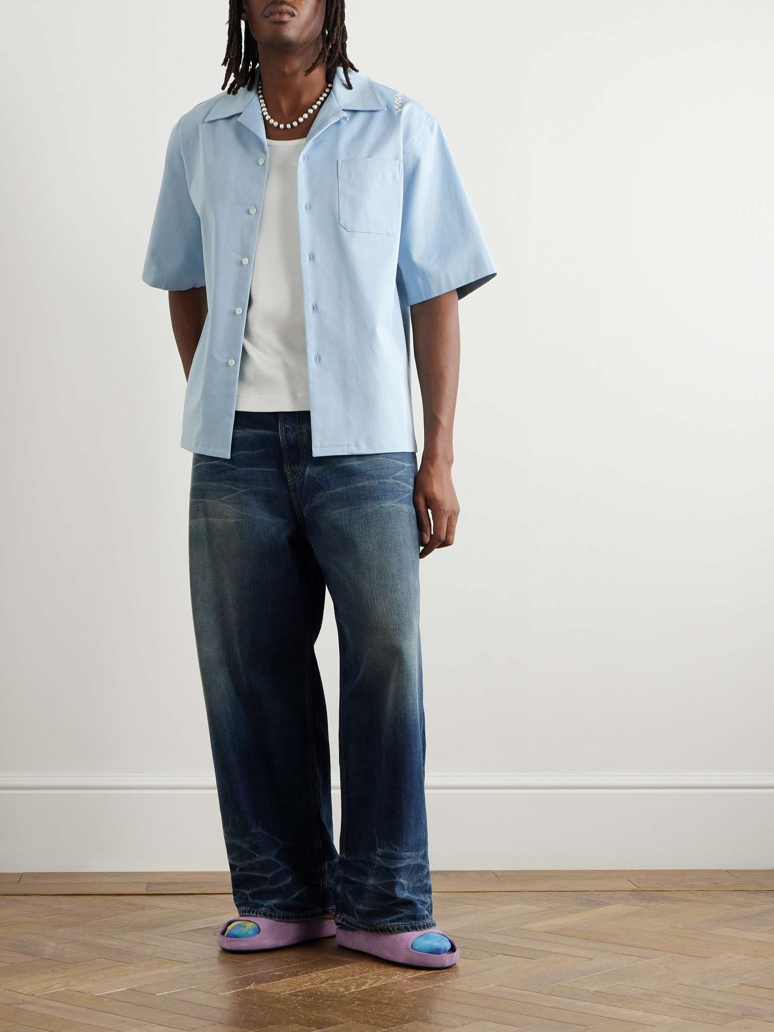 Convertible-Collar Logo-Embroidered Stretch-Cotton Gabardine Shirt - 2