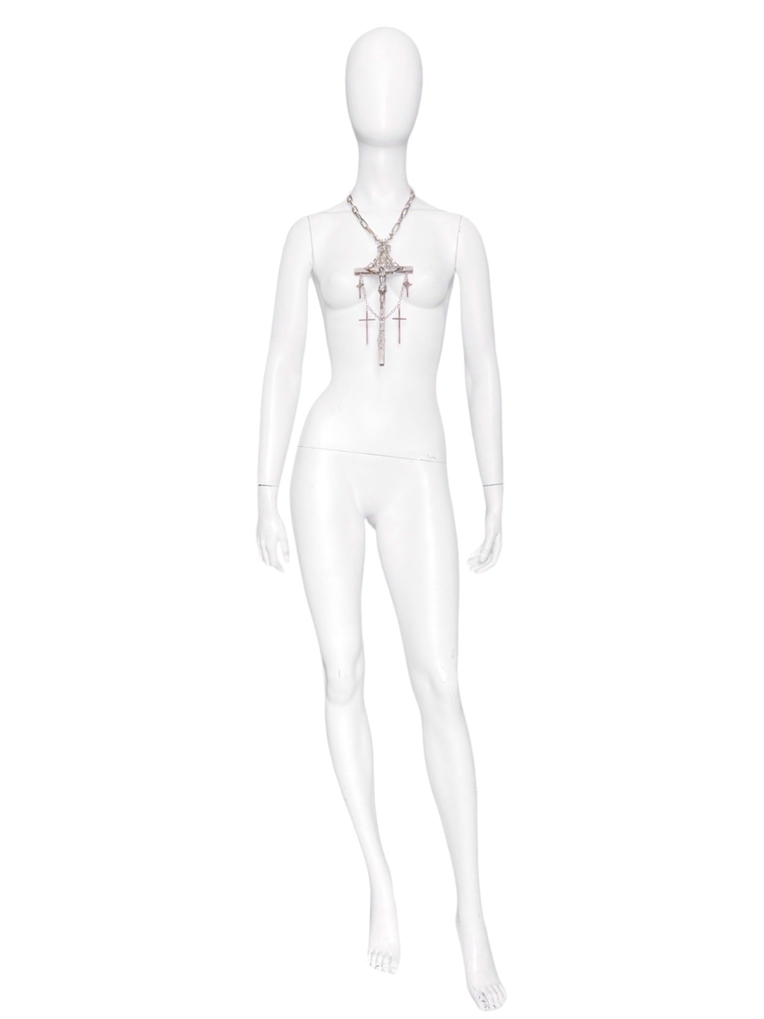 Jean Paul Gaultier 90S Sample 1/1 XXL Silver 5 Crucifix Cross Deer Chain Necklace - 4