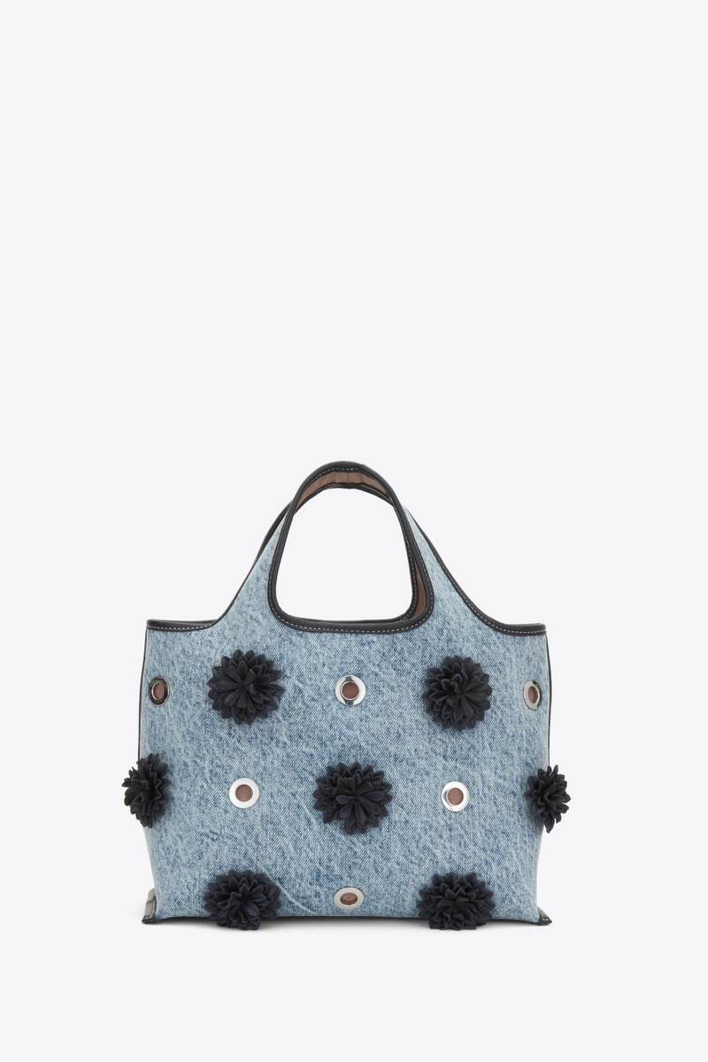 Denim Mini Market Tote with Leather Flowers 3