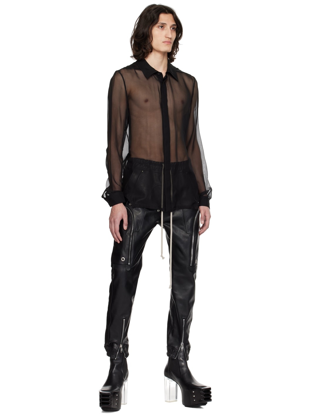 Black Bauhaus Leather Cargo Pants - 4