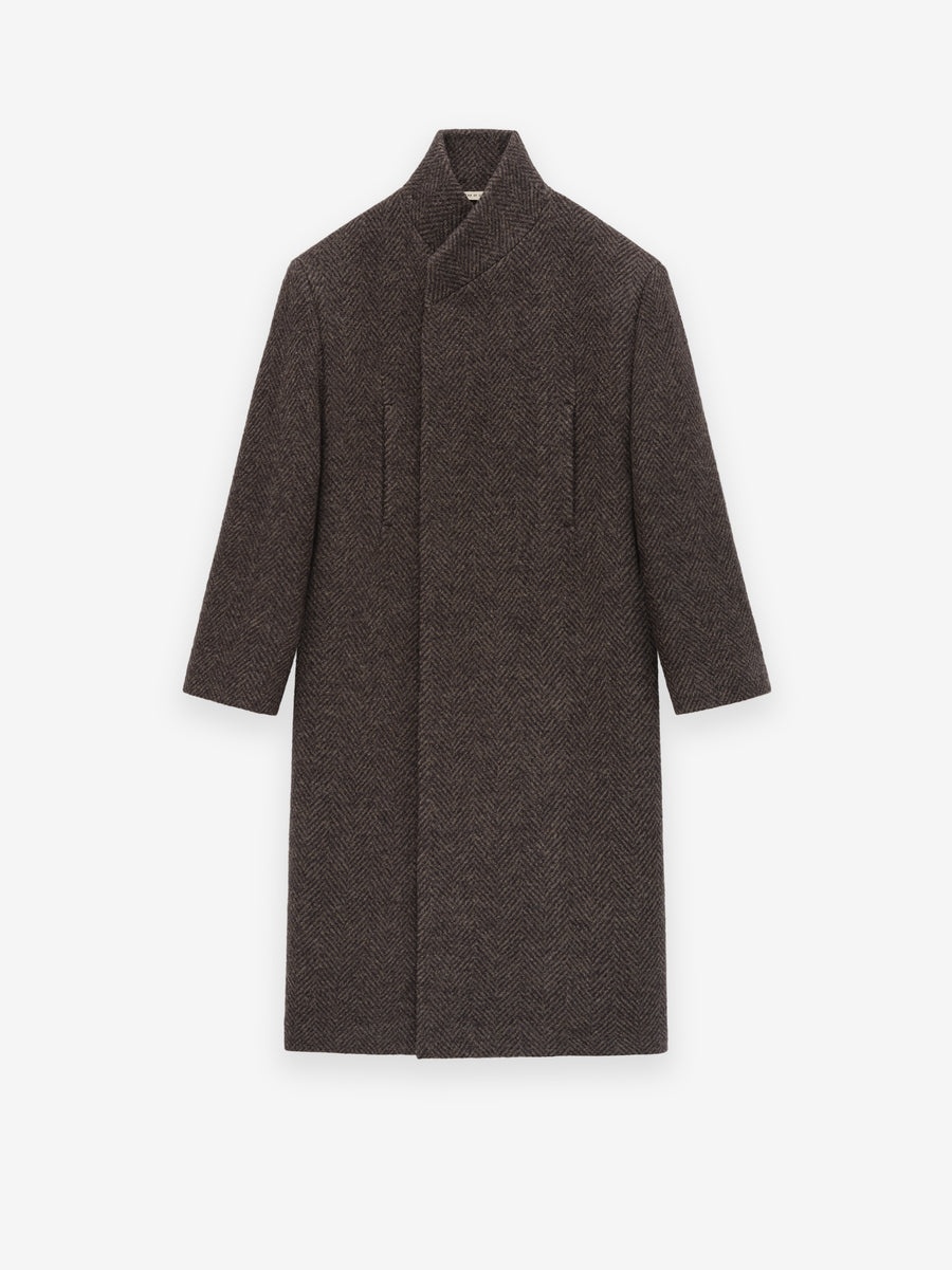 Wool Chevron Stand Collar Overcoat - 1