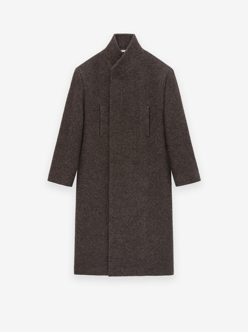 Wool Chevron Stand Collar Overcoat 1