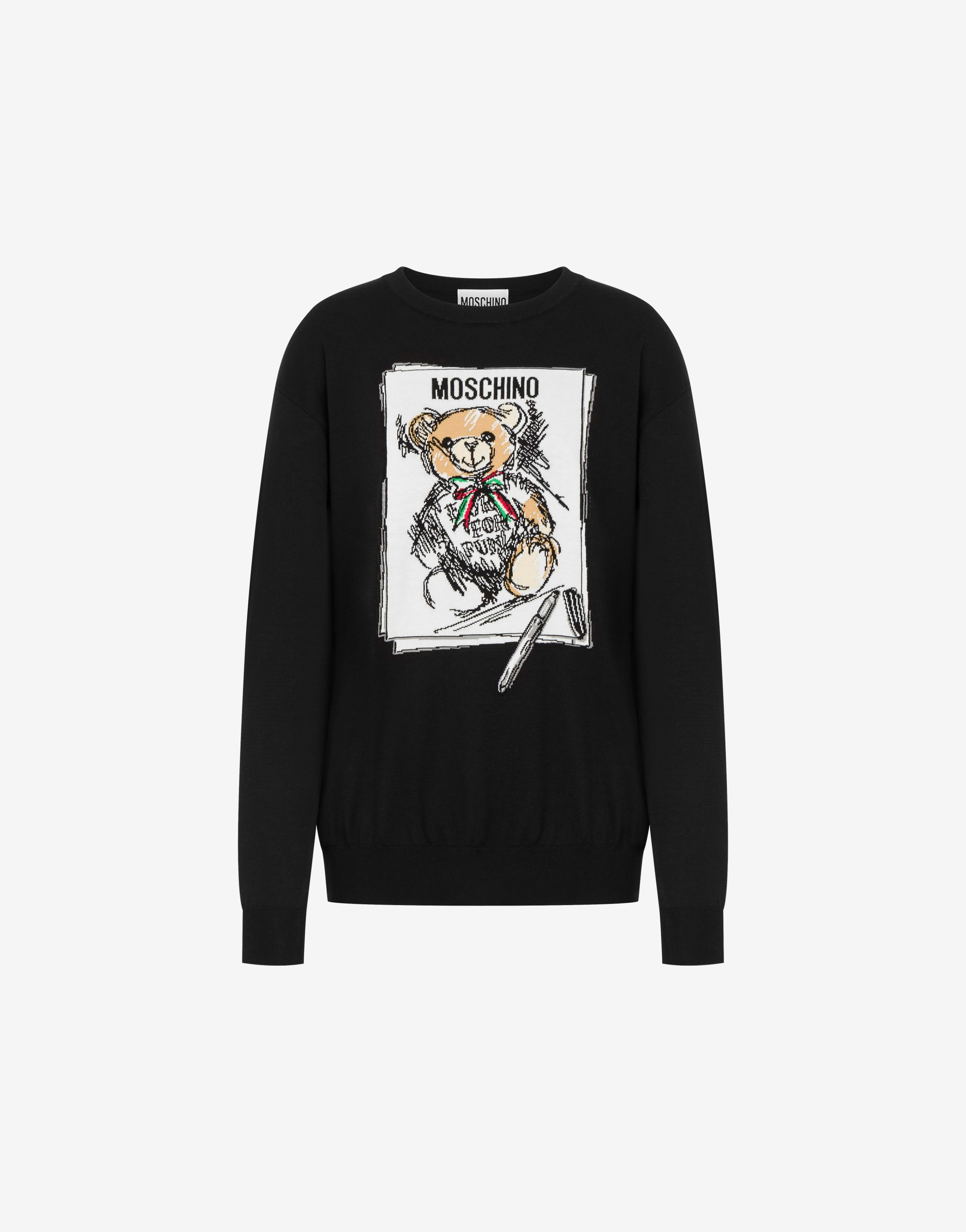 COTTON PULLOVER WITH DRAWN TEDDY BEAR - 1