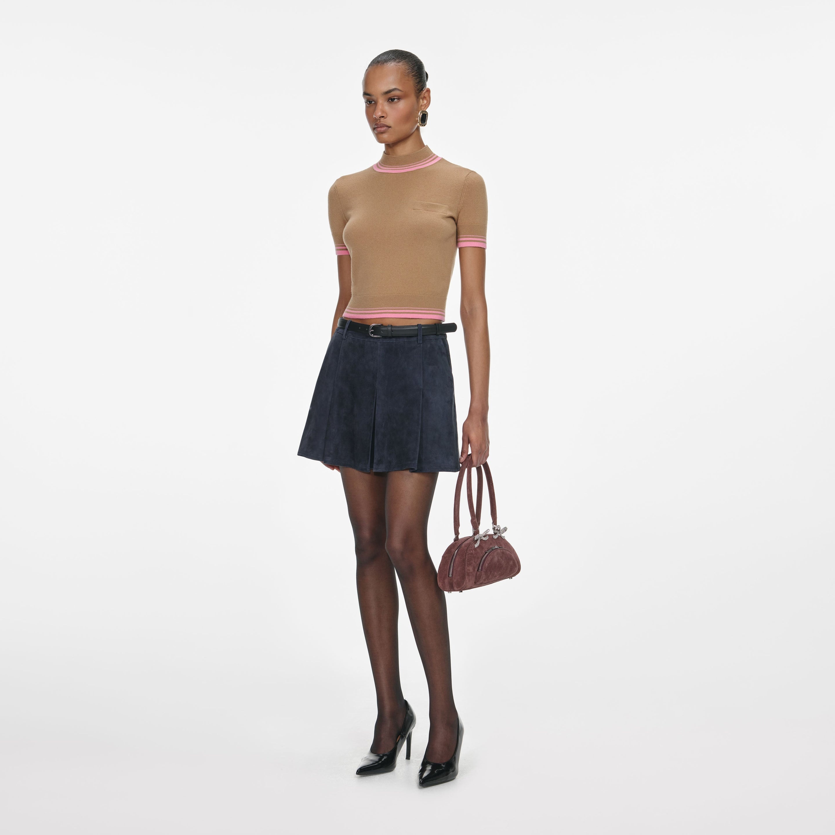 Navy Suede Mini Skirt - 2