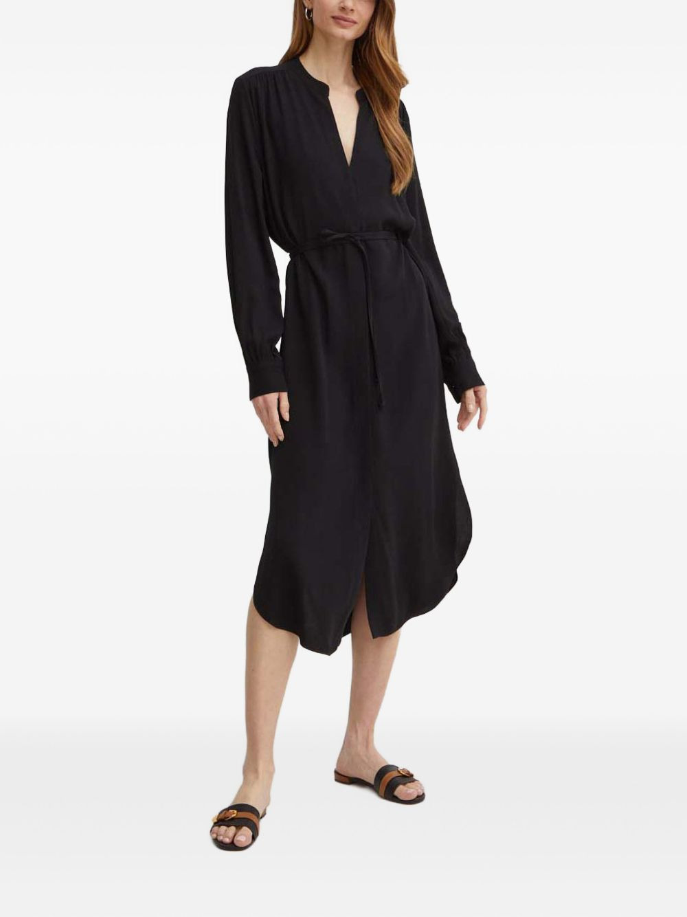long-sleeve belted midi dress - 3