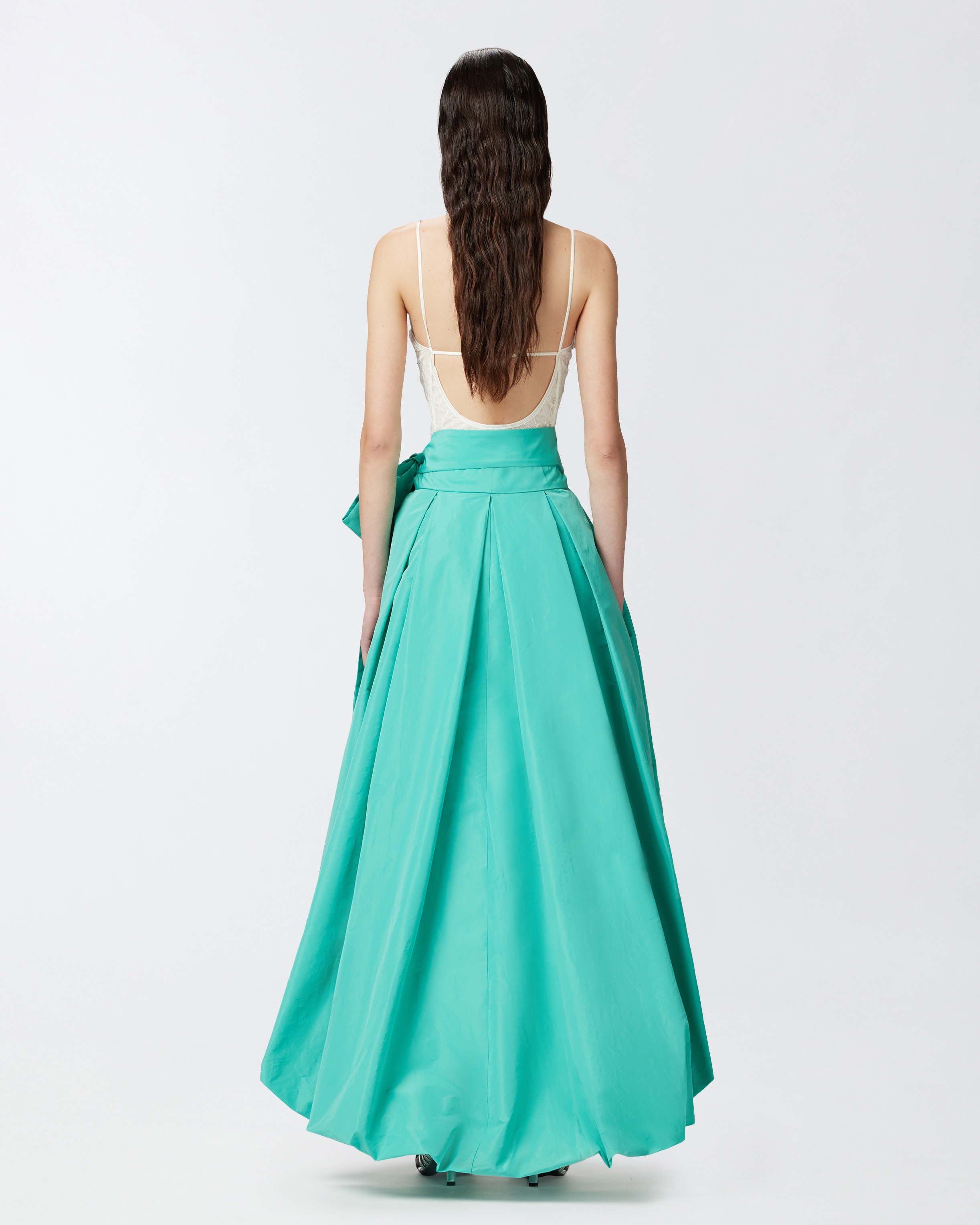 PINKO WIDE TAFFETA SKIRT WITH BOW | REVERSIBLE