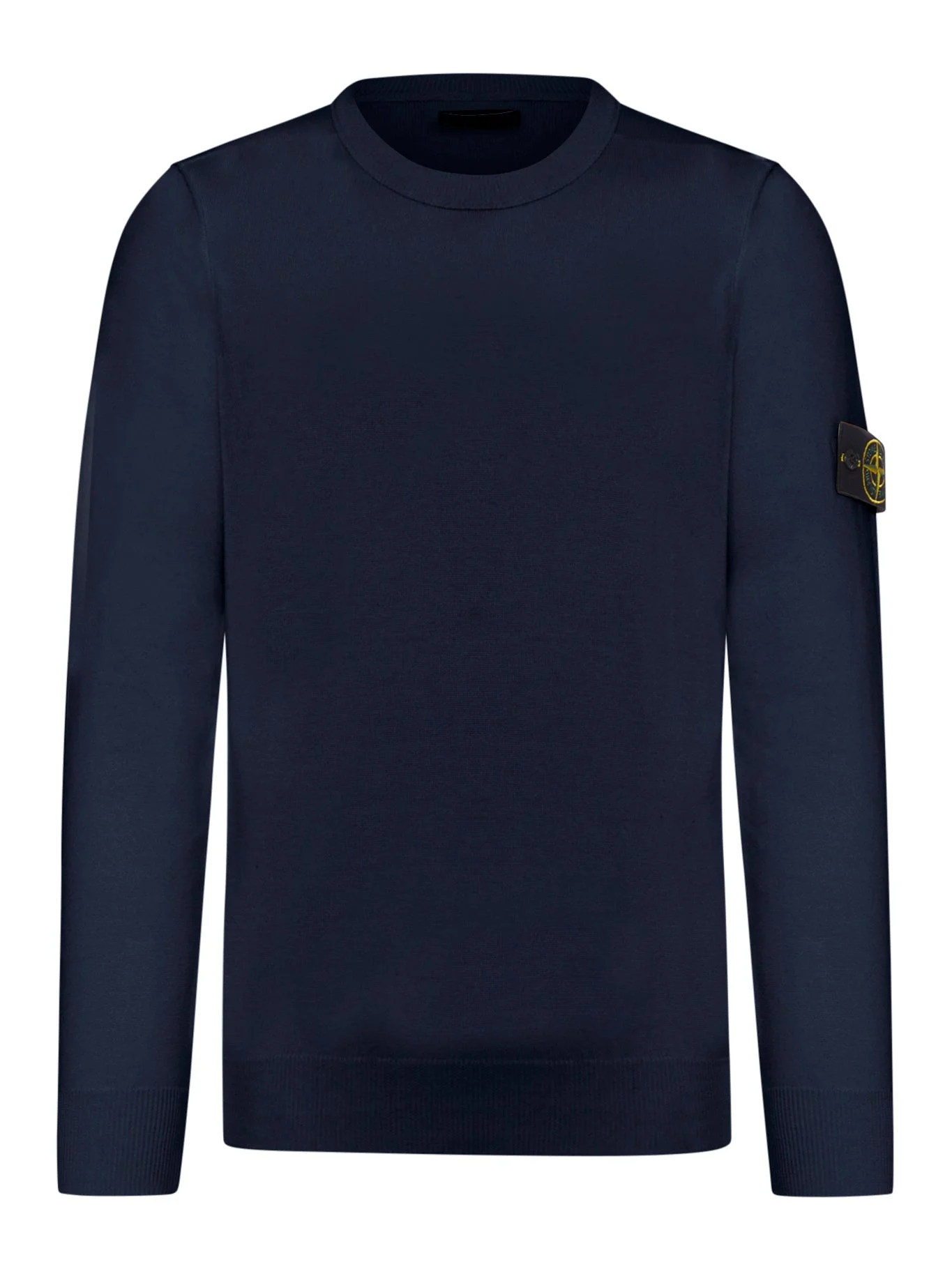 STONE ISLAND CREW NECK SWEATER WITH BADGE, NAVY BLUE - 1