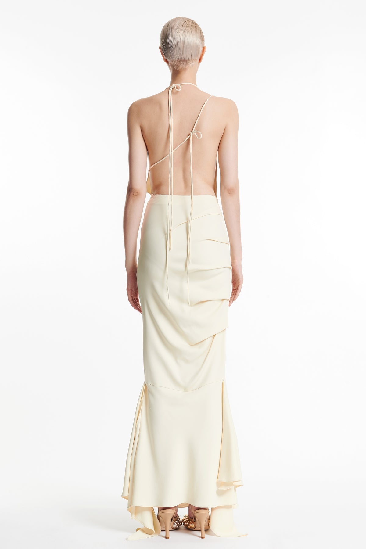 FITTED ASYMMETRIC DRAPED DRESS IVORY - 4