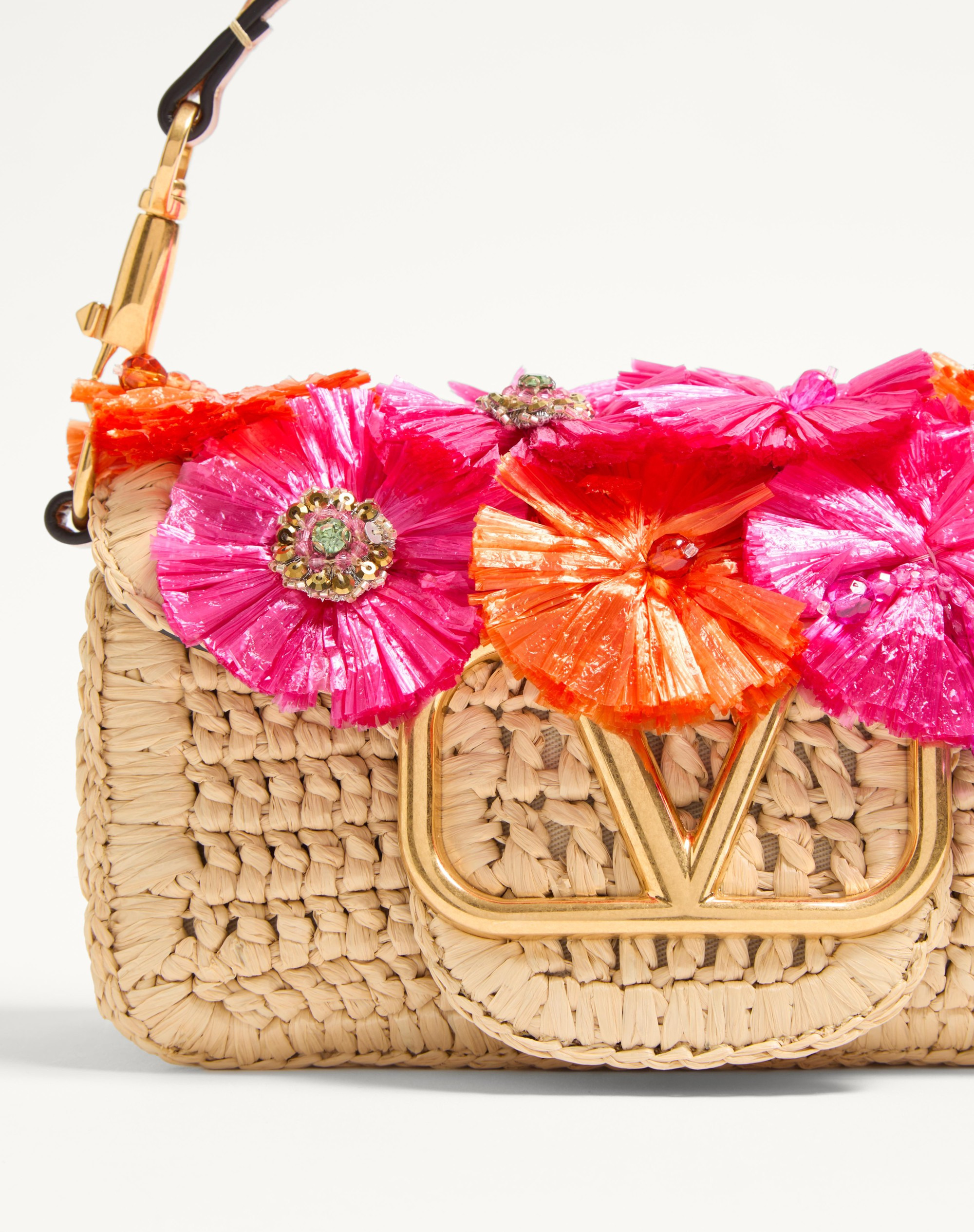 VALENTINO GARAVANI LOCÒ SMALL SHOULDER BAG IN SYNTHETIC RAFFIA WITH FLOWERS AND BEADS - 6