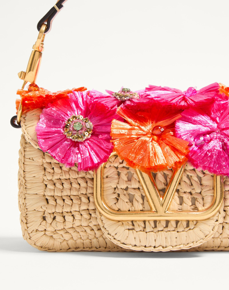 Valentino VALENTINO GARAVANI LOCÒ SMALL SHOULDER BAG IN SYNTHETIC RAFFIA WITH FLOWERS AND BEADS outlook