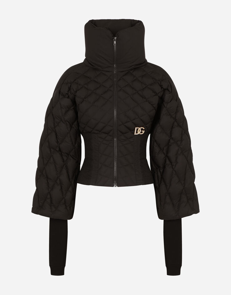 Quilted nylon jacket with knit sleeves and crystal DG embellishment - 3