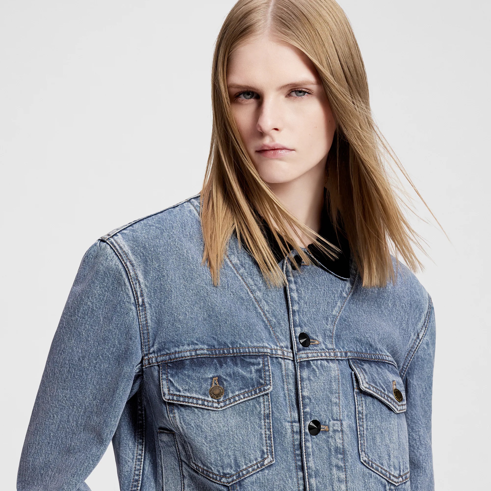 Velvet Accent Denim Jacket - 2