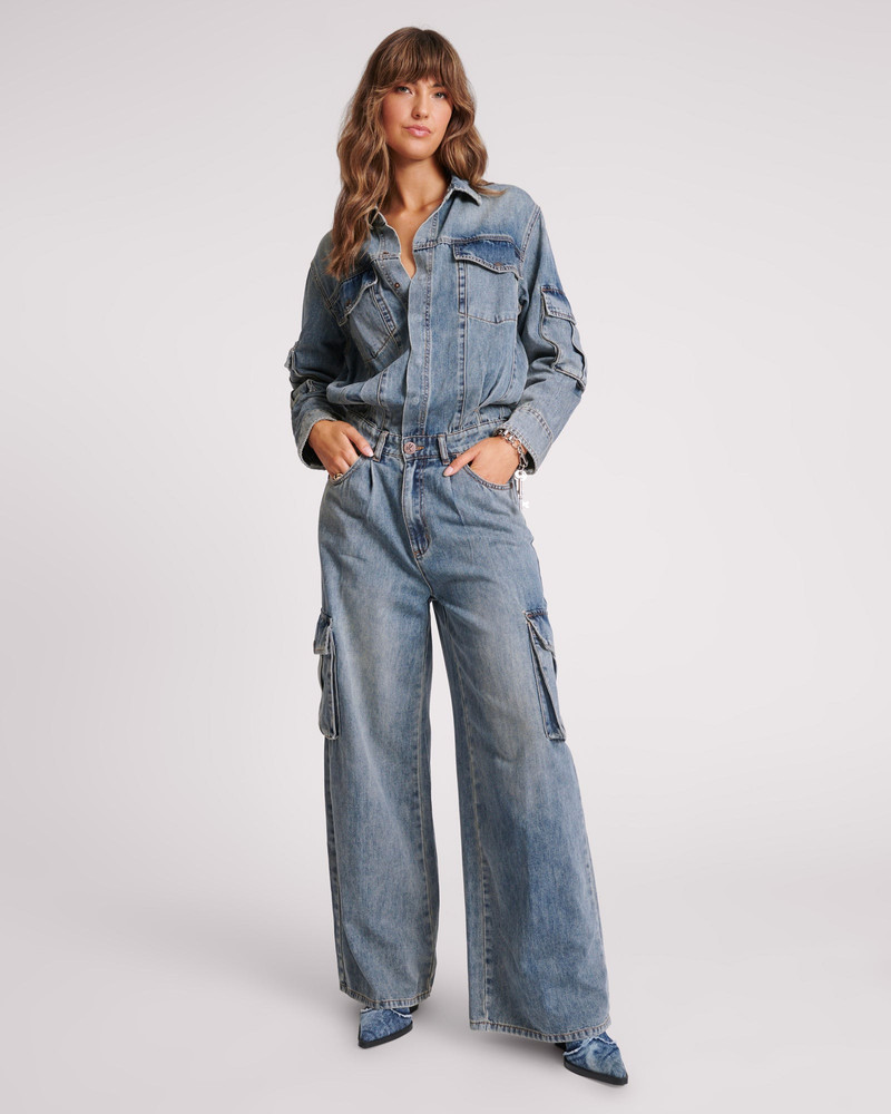 Cargo Trucker Denim Overalls - Blue Blossom 2