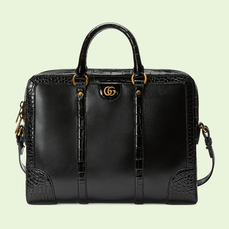 Crocodile trim briefcase with Double G 1