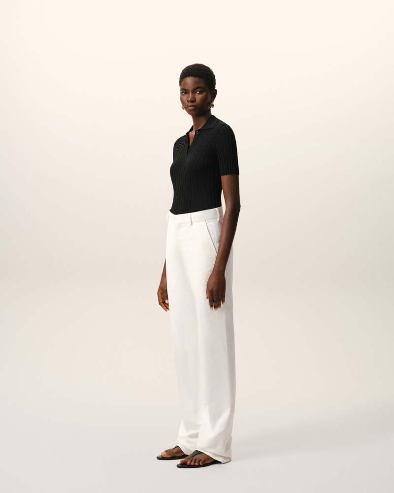 WHITE BLENDED LINEN LOW WAIST STRAIGHT PANT 6