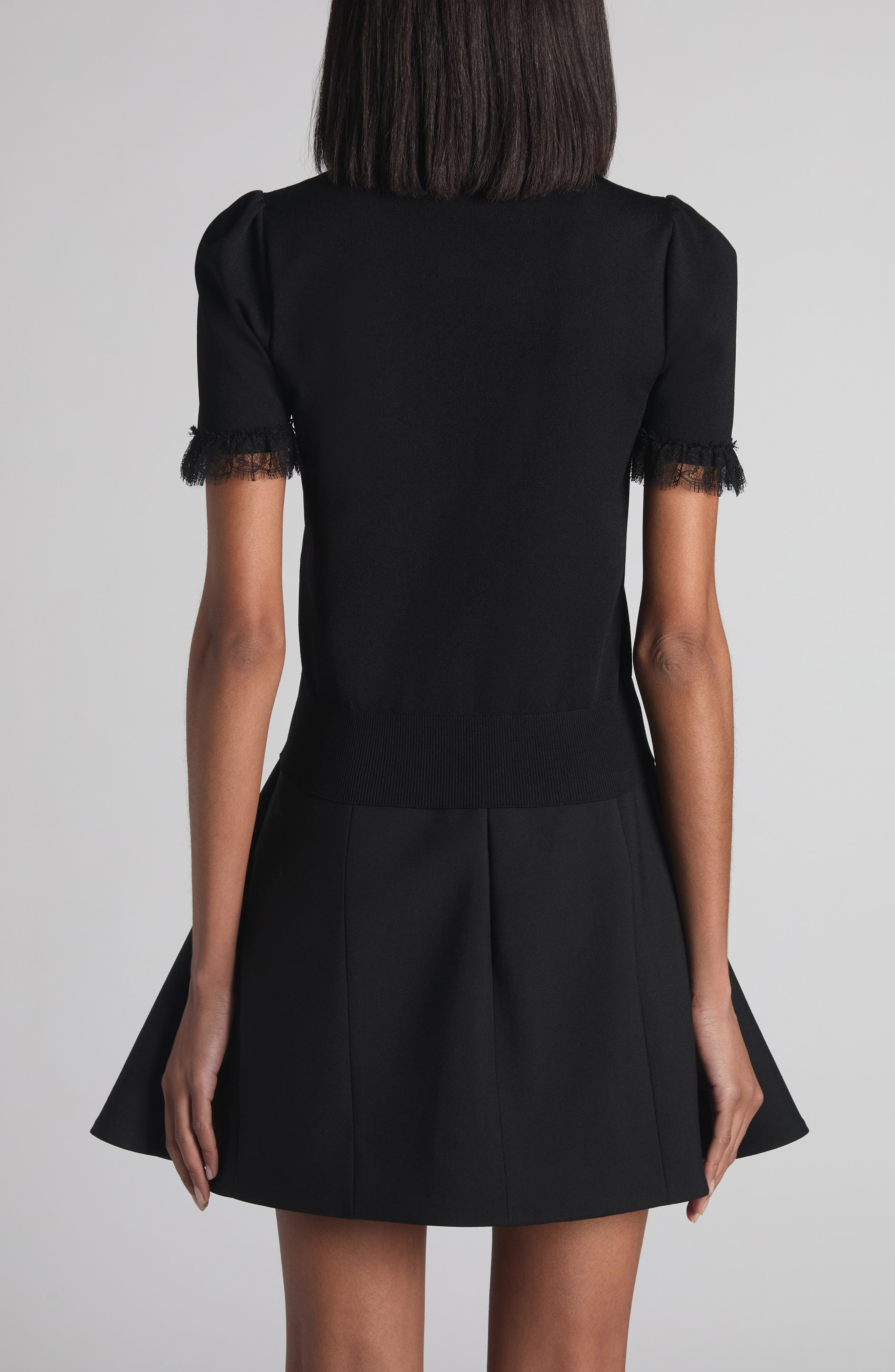 McQueen Lace Trim Polo in Black at Nordstrom - 3