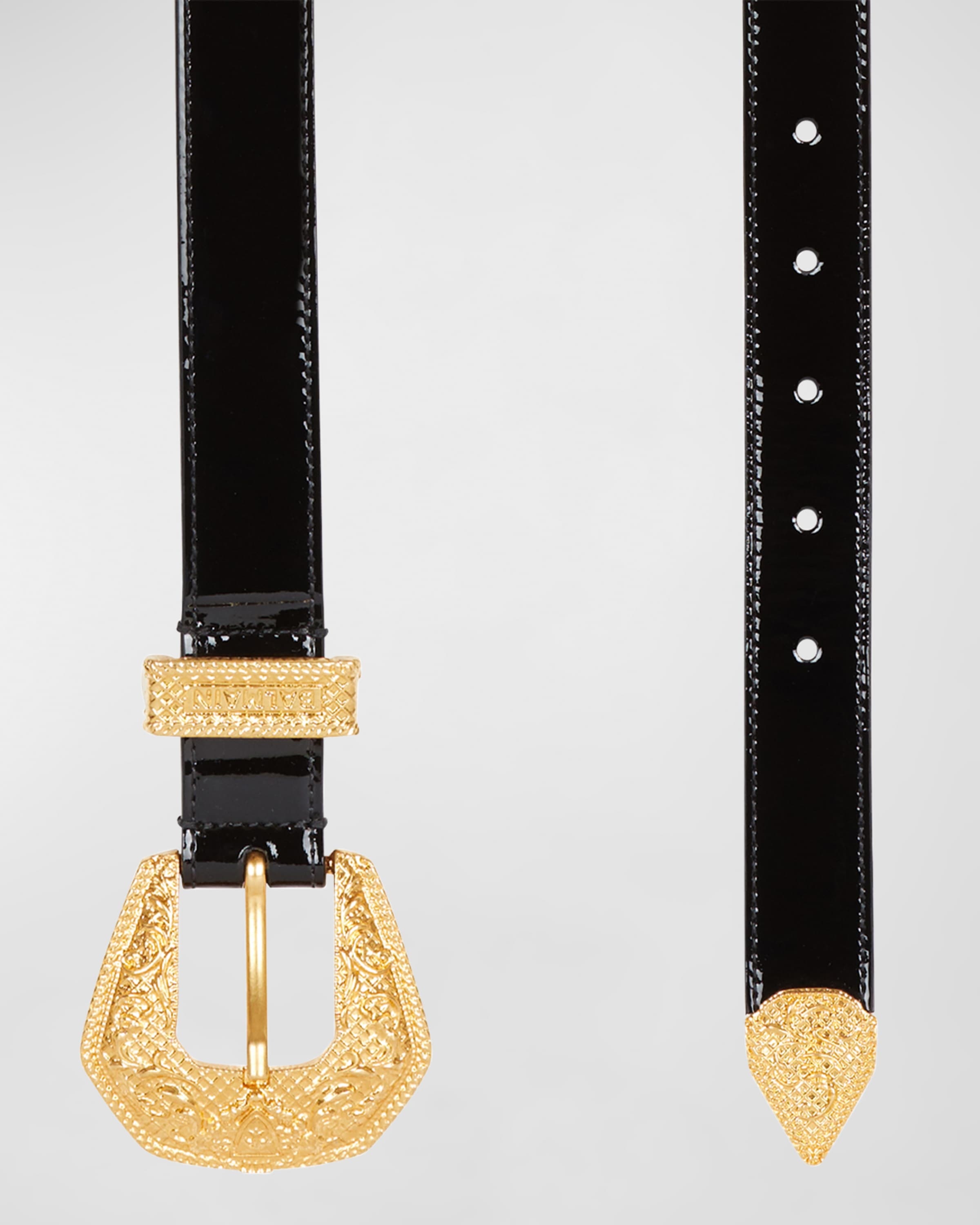 Western Patent Leather & Brass Belt - 3