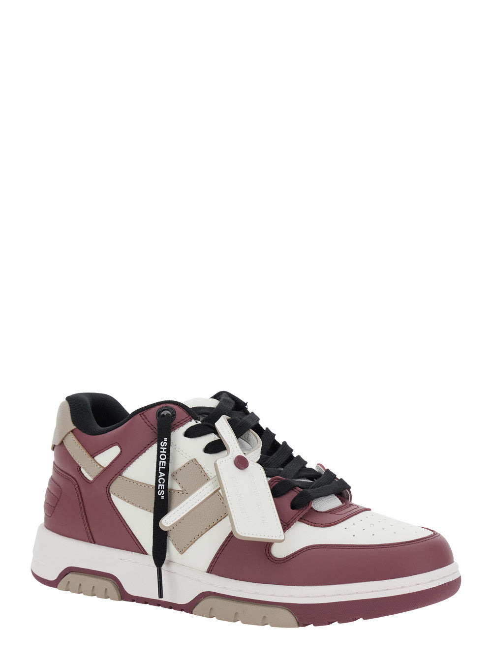Off-White Men 'Out Of Office' Bordeaux Low Top Sneakers With Arrow Motif And Zip-Tie Tag In Leather  - 2