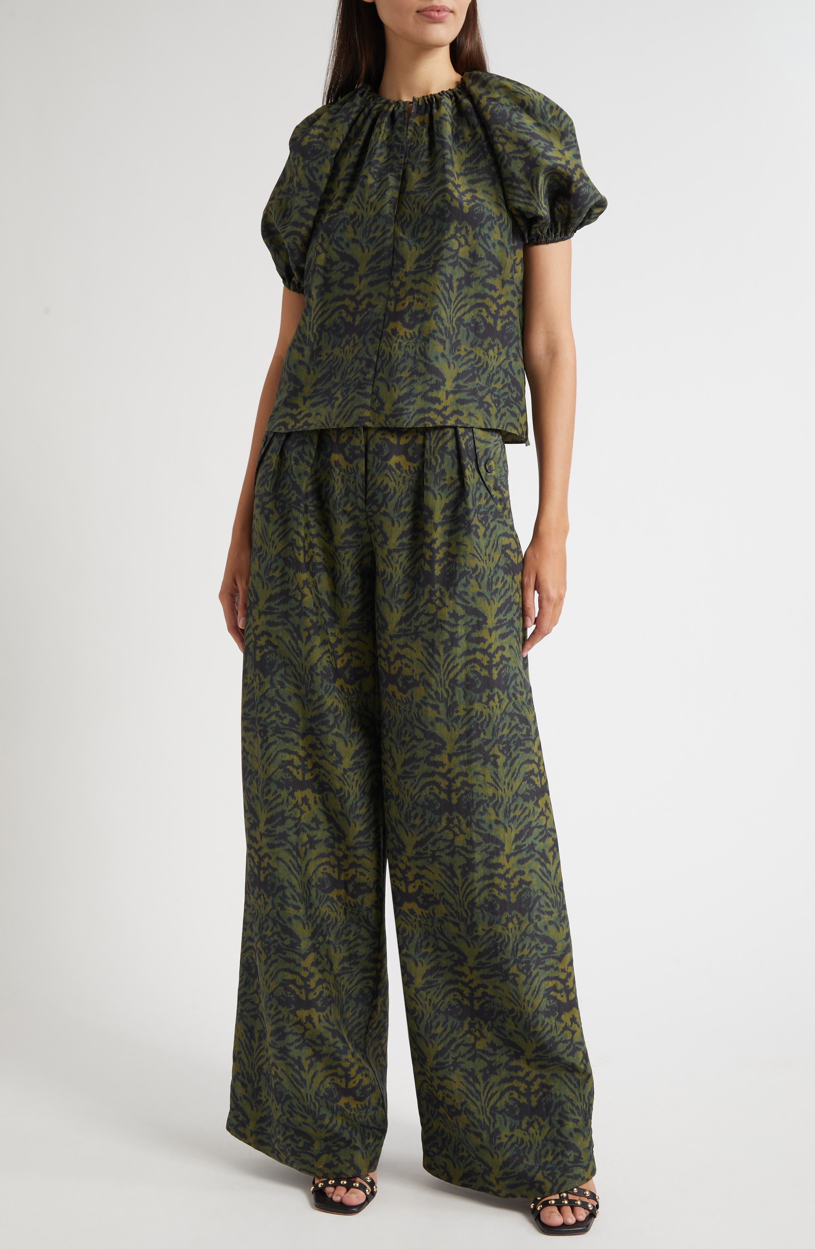 Ulla Johnson Charlie Print Wide Leg Pants in Desert Jasper at Nordstrom - 2