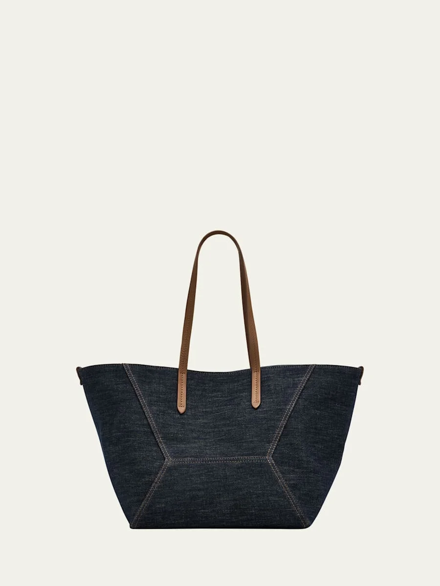 Denim Geometric Tote Bag - 1