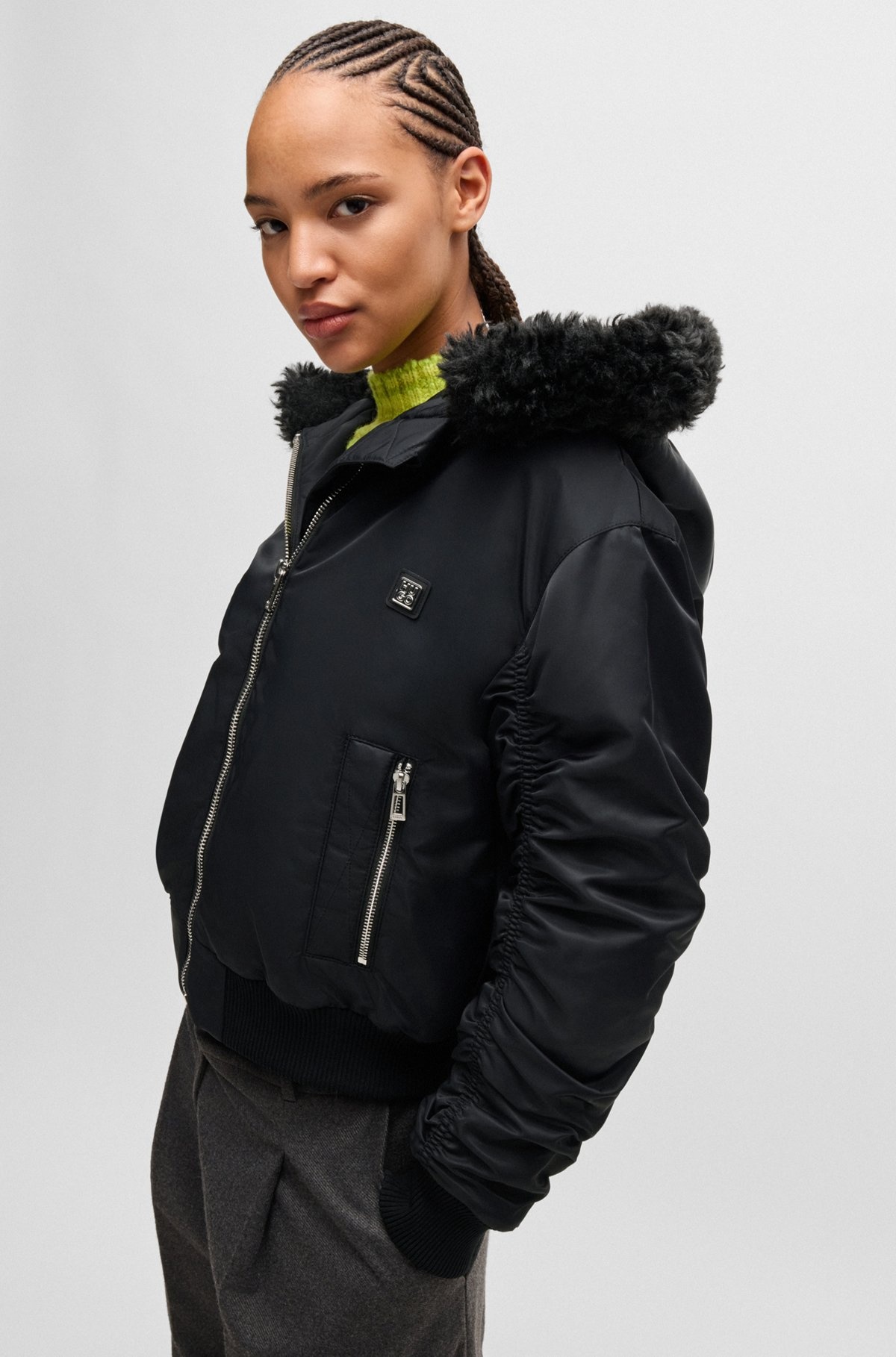 WATER-REPELLENT BOMBER JACKET WITH ZIPPED TEDDY-LINED HOOD - 6