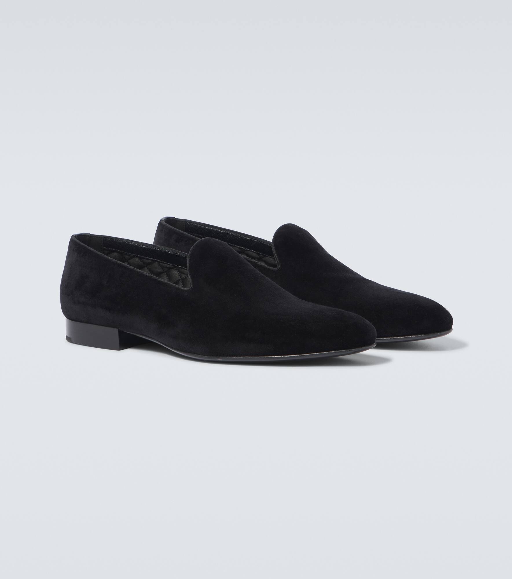 Leather-trimmed velvet loafers - 5