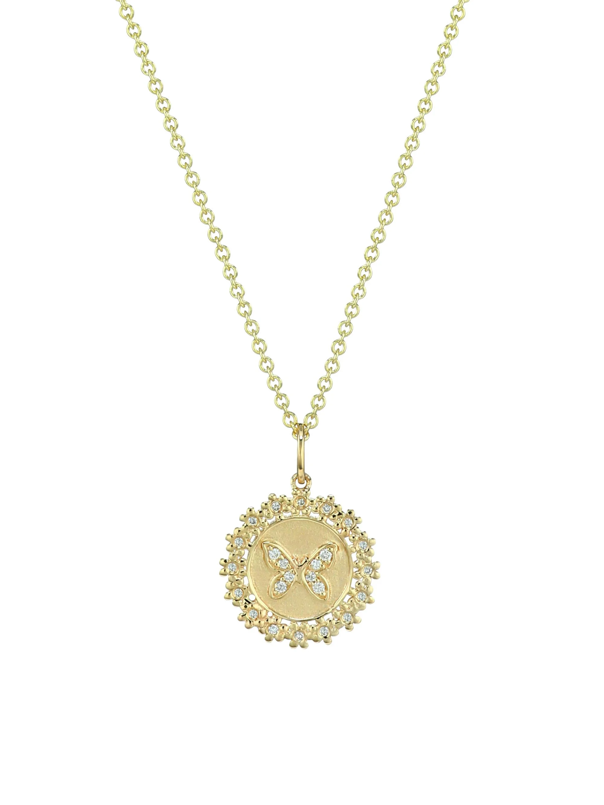 Women's 14K Yellow Gold & Diamond Daisy-Trimmed Small Bee Coin Pendant Necklace - Gold - 1