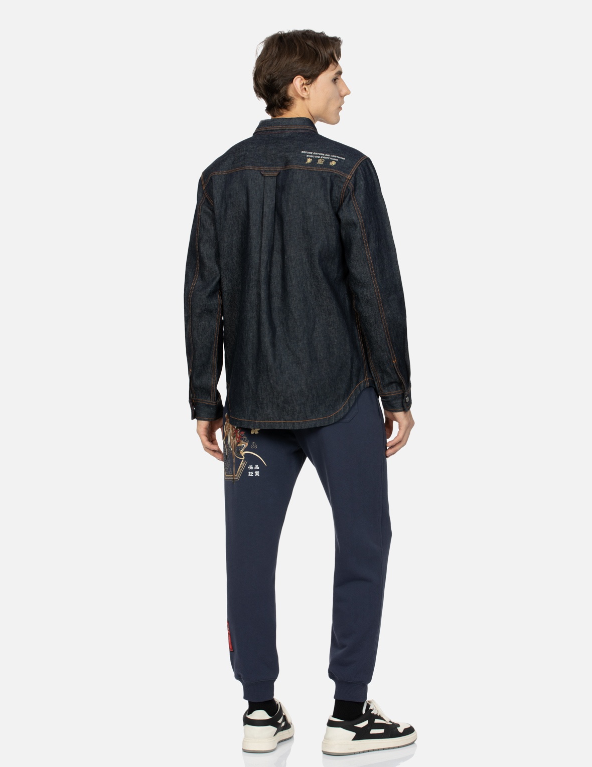 CLOUD-PATTERN SEAGULL EMBROIDERY REGULAR FIT DENIM WORK SHIRT - 4