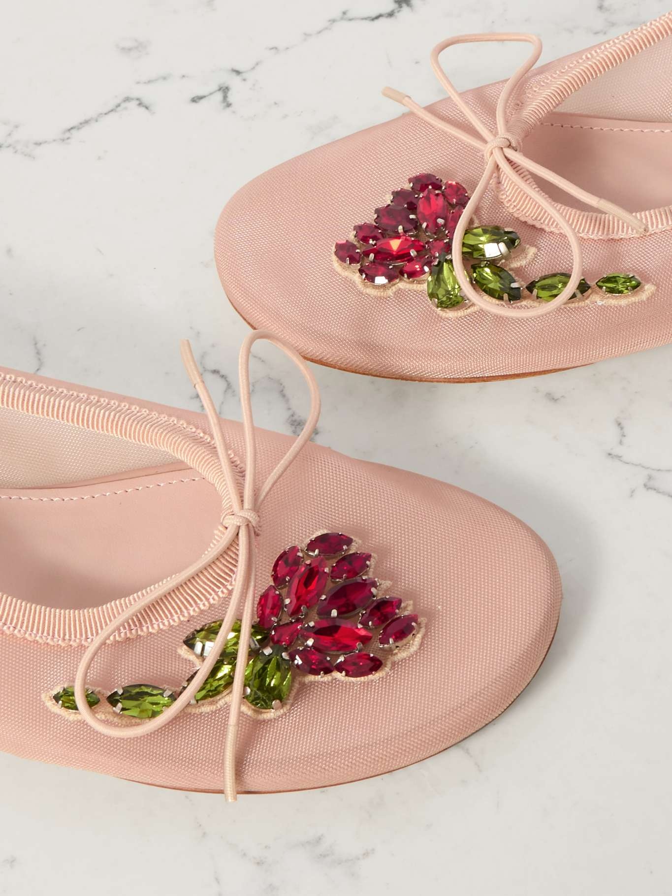 Crystal-embellished mesh ballet flats Baby pink - 4