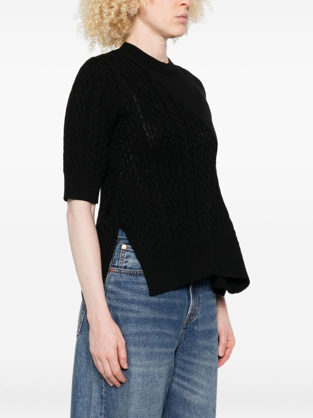 cable-knit flared top - 3
