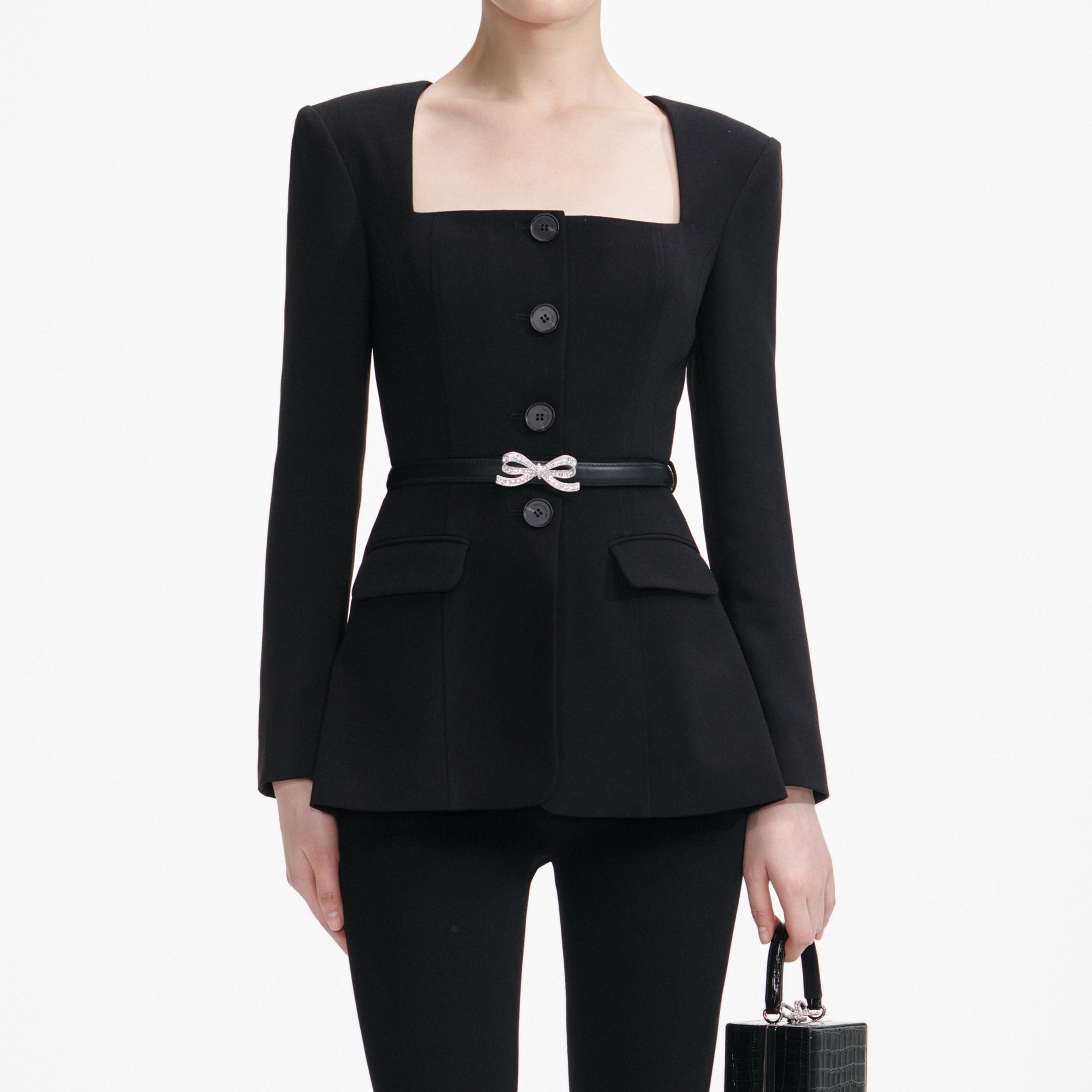 Black Crepe Tailored Top - 4