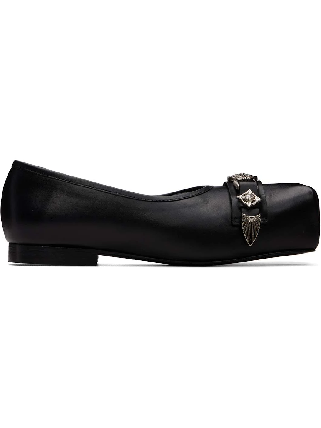 Black Leather Ballerina Flats - 1