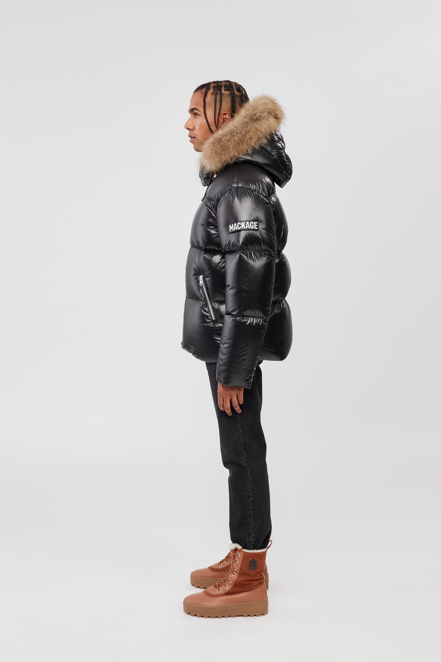 KENT Lustrous light down jacket with natural fur hood - 3