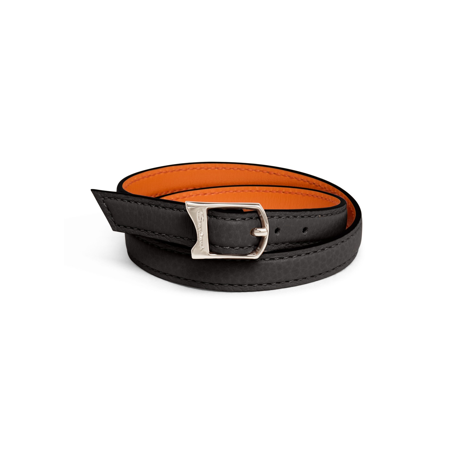 Black tumbled leather bracelet - 1