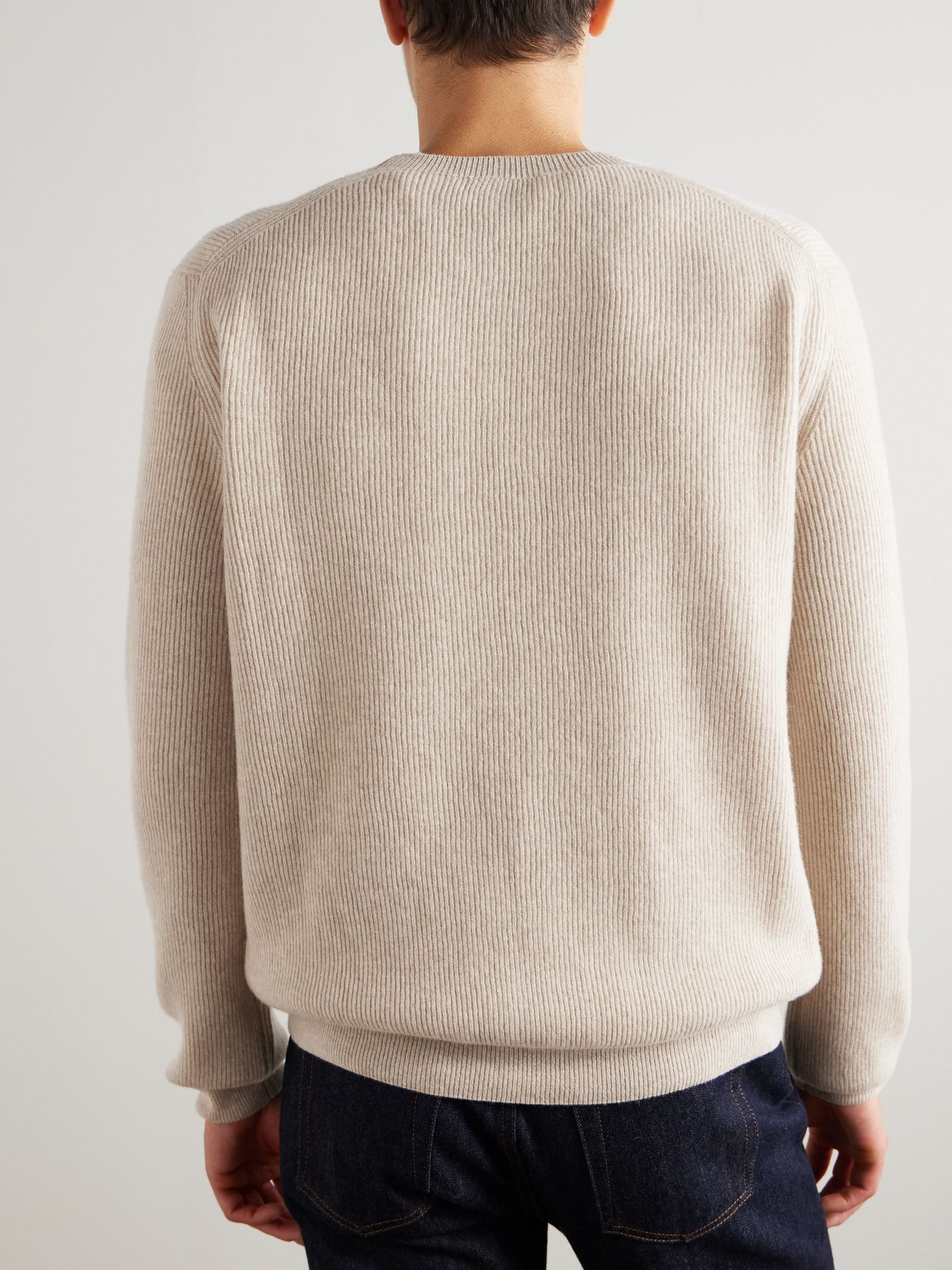 Ribbed Virgin Wool and Cashmere-Blend Sweater Beige - 3