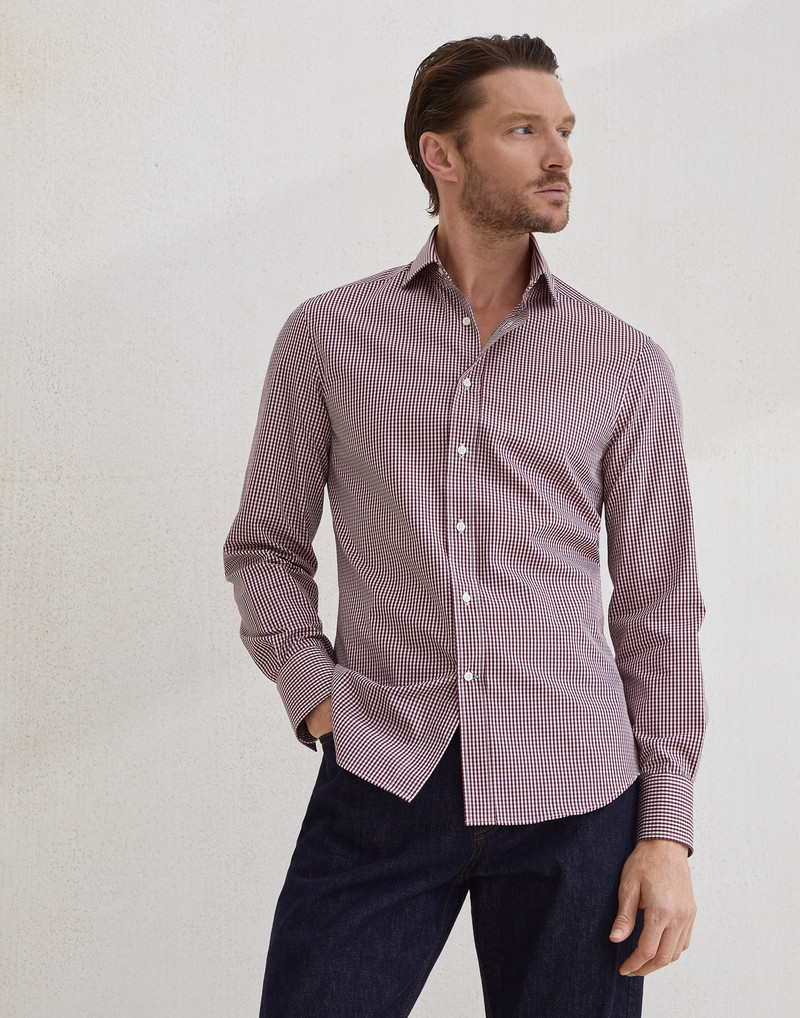Checked cotton slim fit shirt with spread collar 1