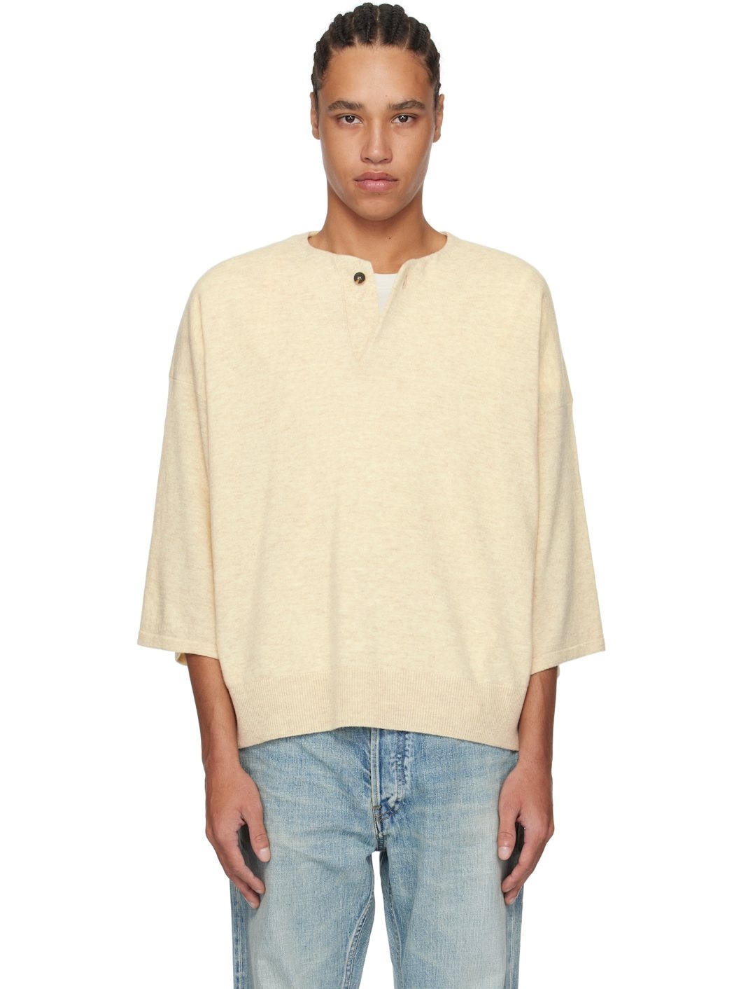 Beige Fine Knit Henley - 1