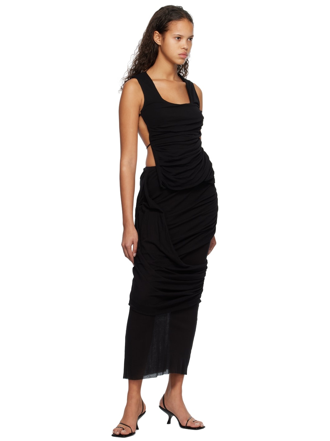 Black Draped Tank Top - 5