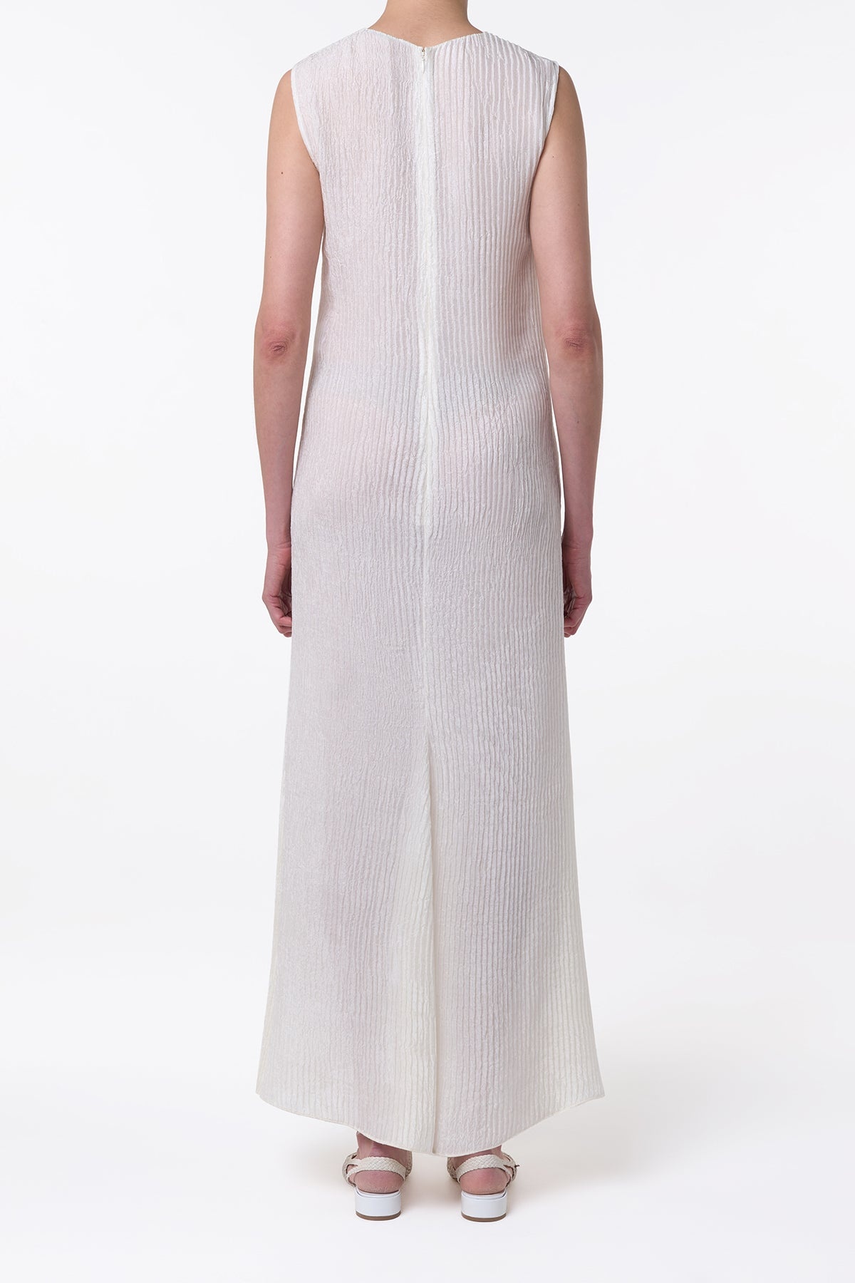 Carling Maxi Dress in Ivory Plisse Silk - 4