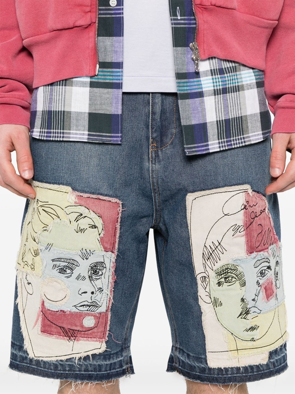 patchwork denim shorts - 5