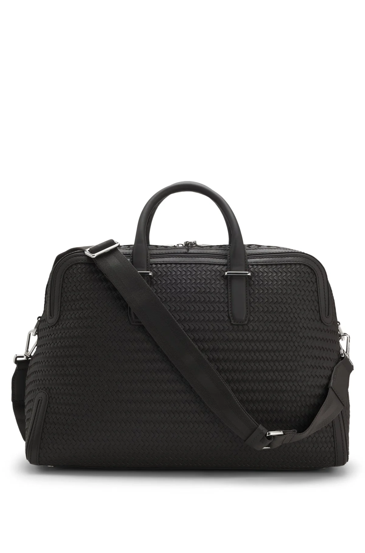 WOVEN-LEATHER HOLDALL WITH SILVER-TONE LOGO - 1