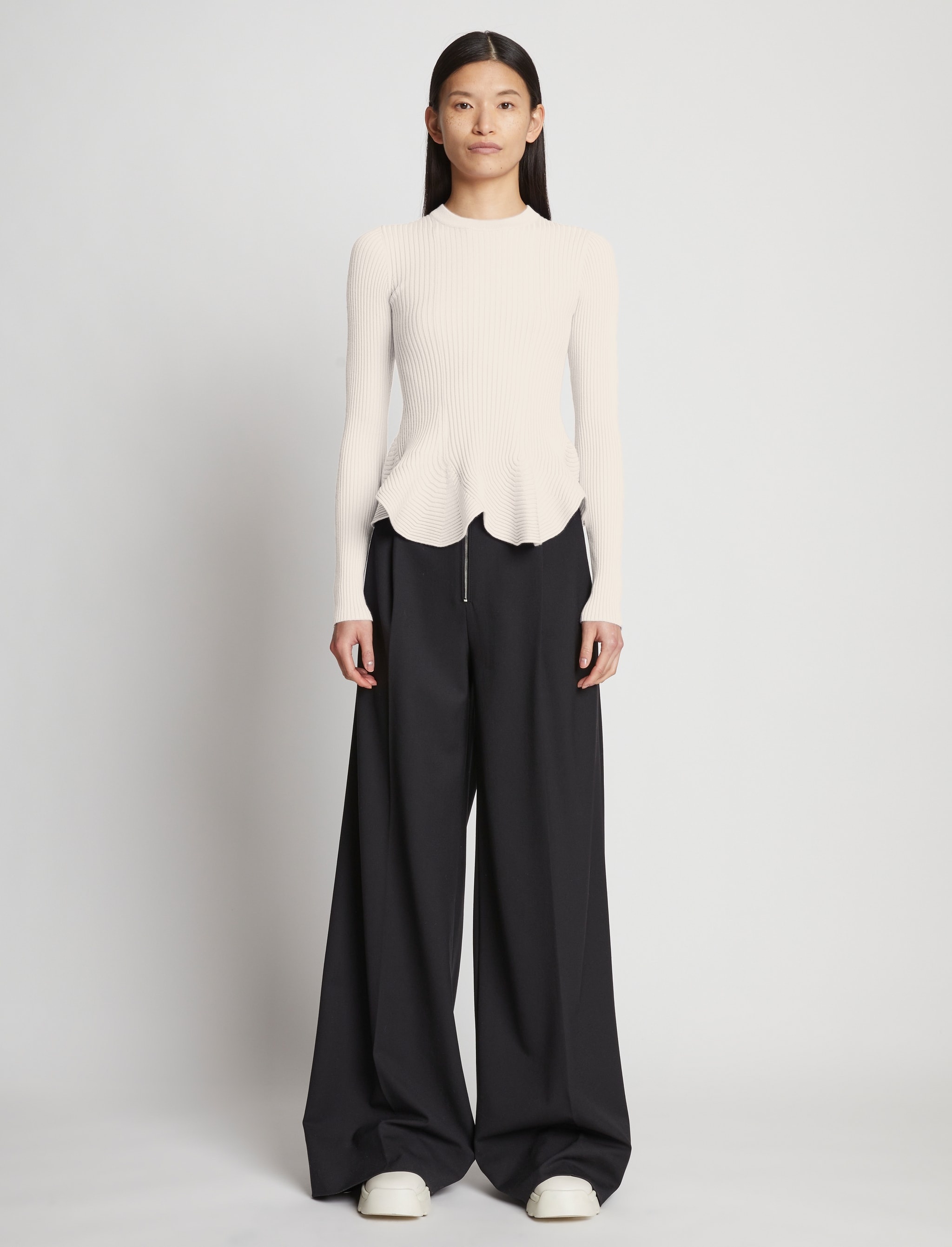 Fluted Rib Knit Peplum Sweater - 3