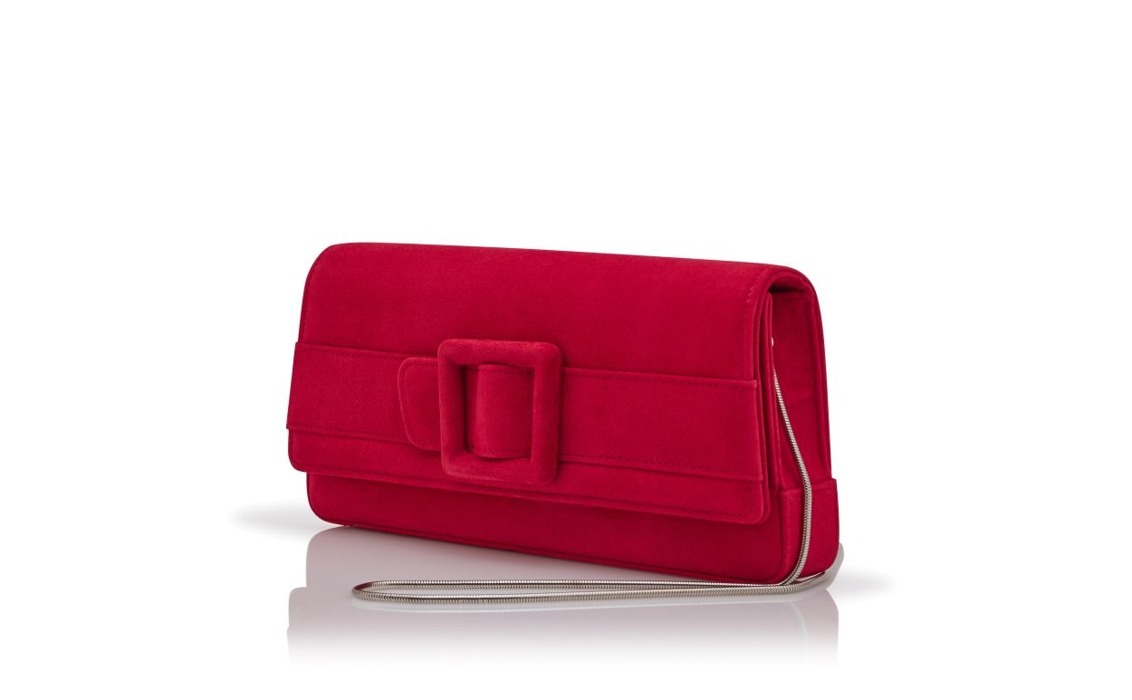 Red Suede Buckle Clutch - 3