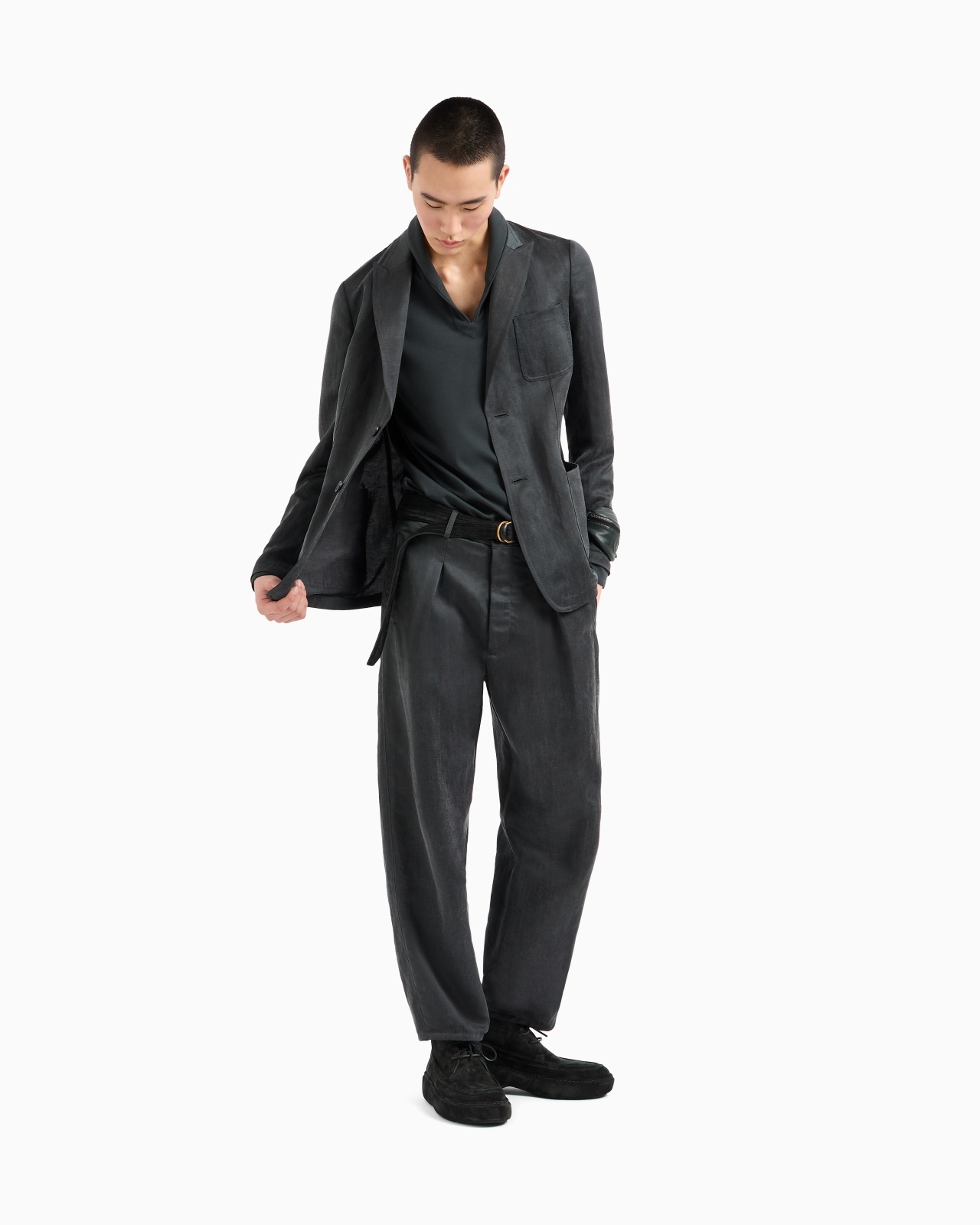 FADED LYOCELL AND LINEN CANVAS ONE-PLEAT TROUSERS - 2