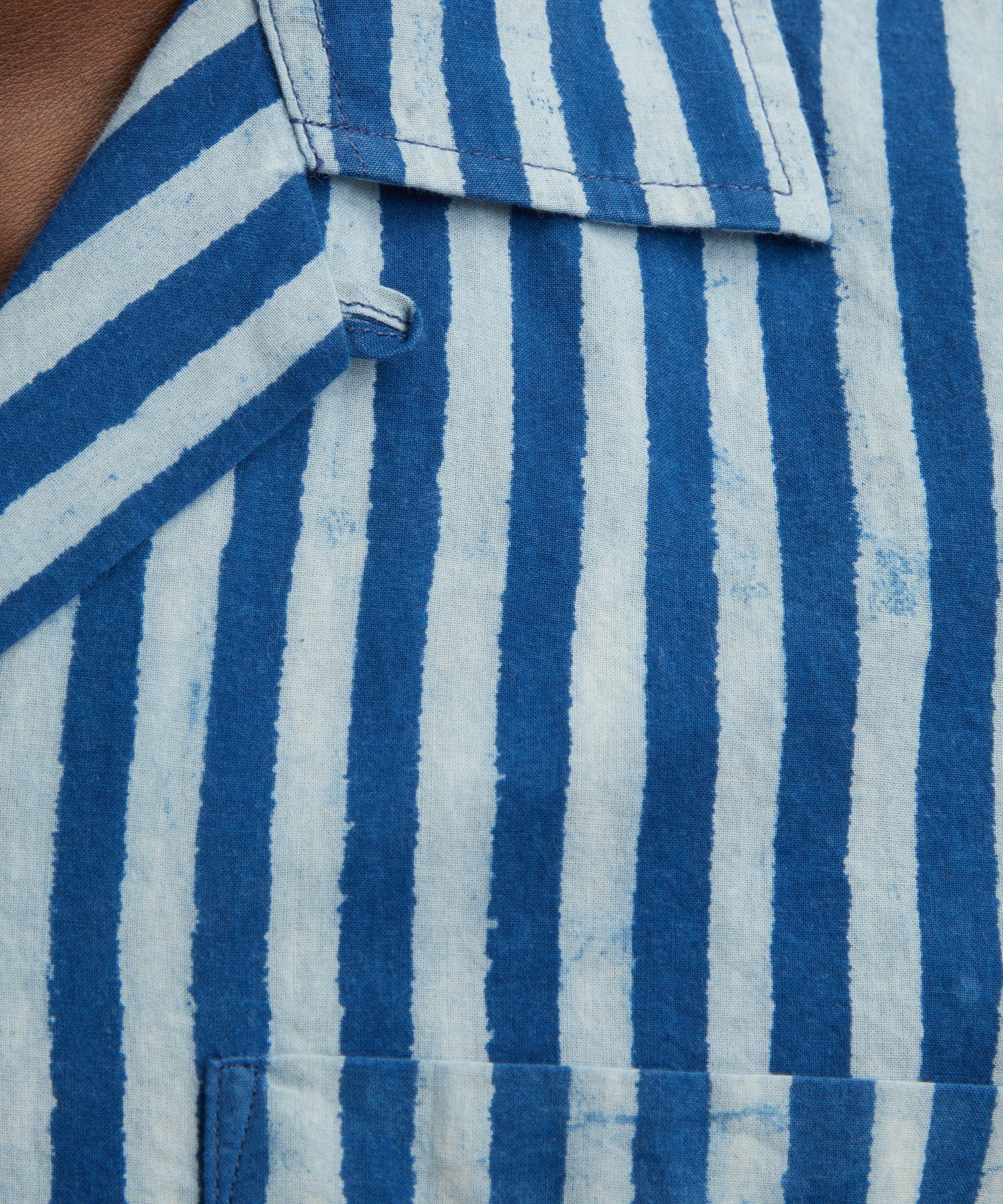 Indigo Stripe Block Print Short-Sleeve Shirt - 5