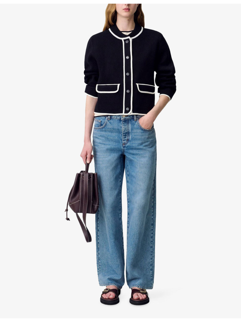 Claudie Pierlot Contrast-Trim Ribbed Knitted Cardigan outlook