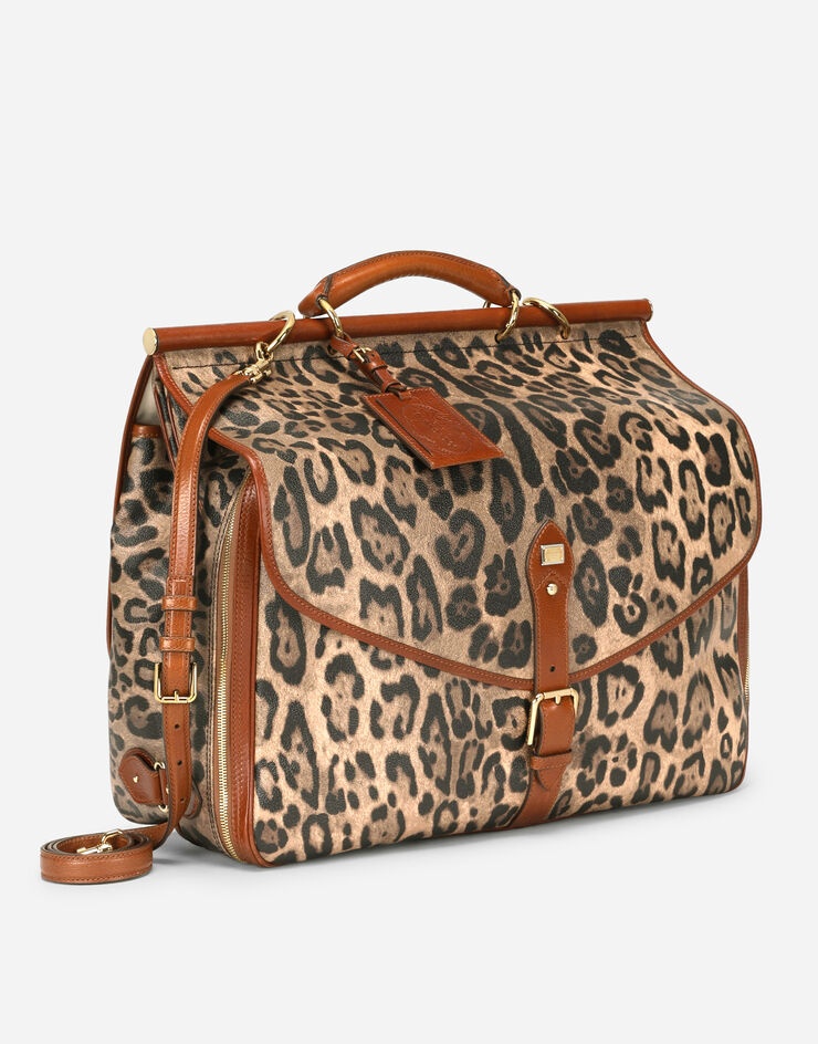 Medium travel bag in leopard-print Crespo with branded plate - 3