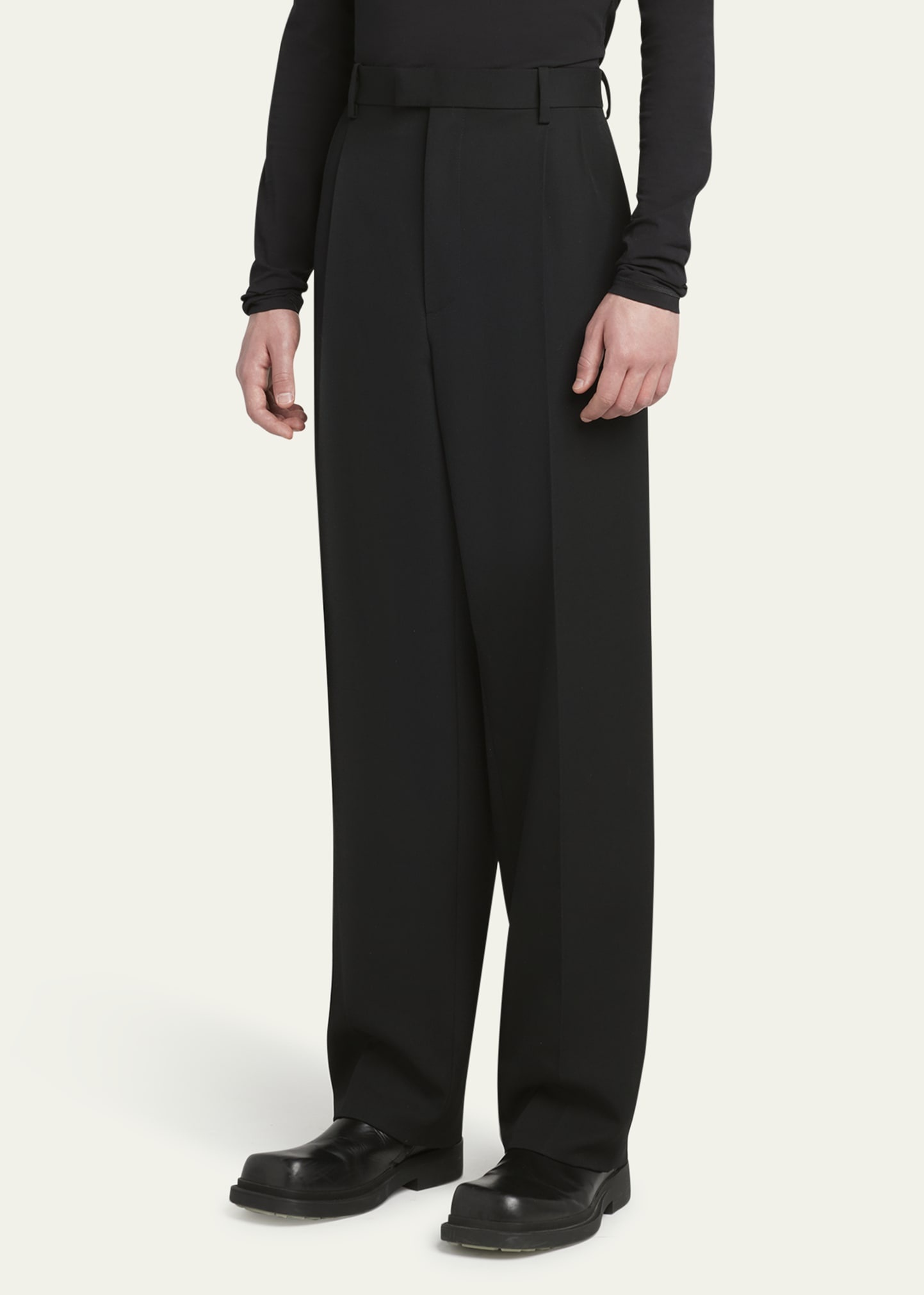 Men's Wool Twill Double-Pleated Straight-Leg Trousers - 4