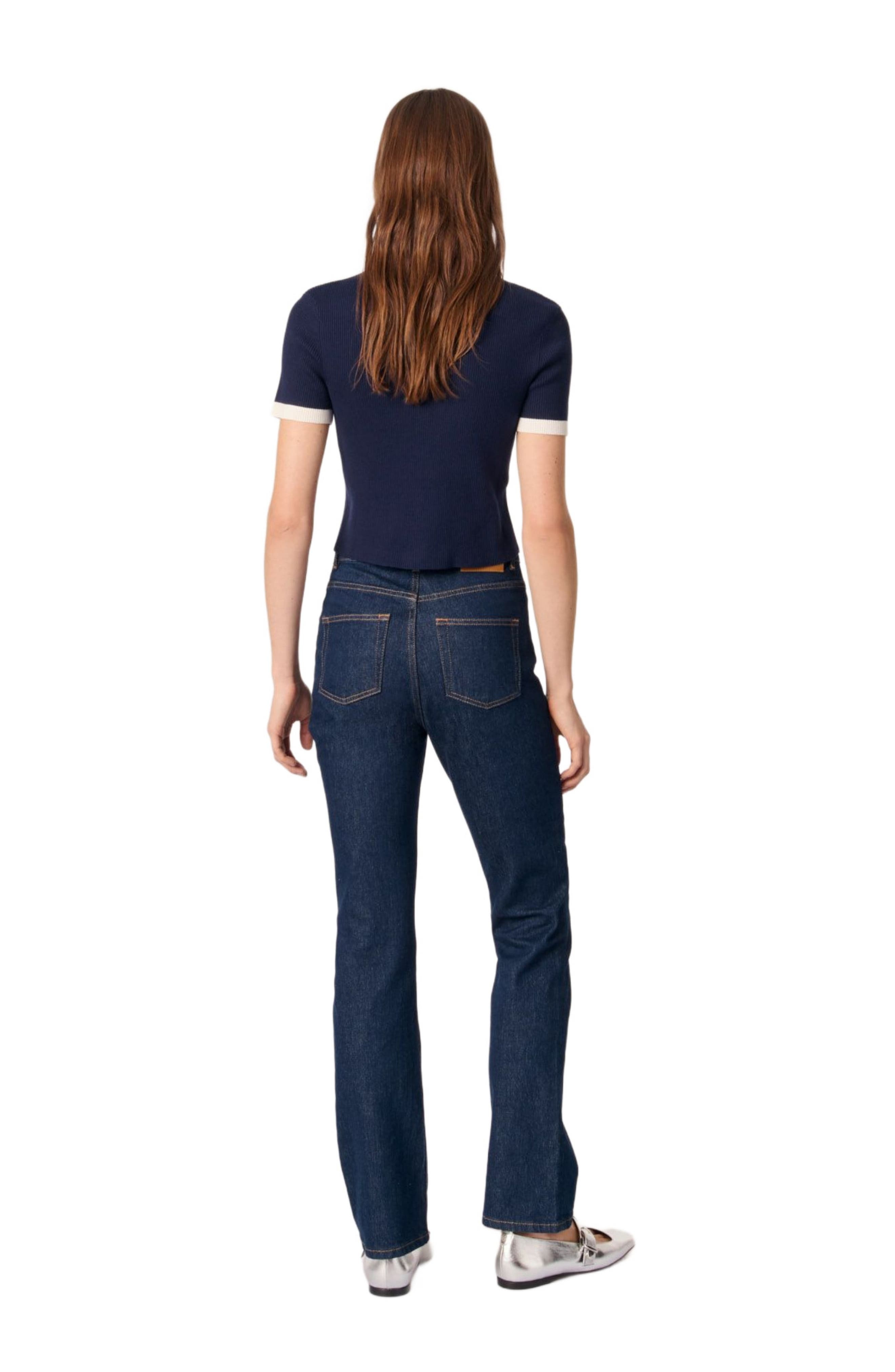 maje Cropped short sleeve cardigan in Navy /Ecru at Nordstrom - 2