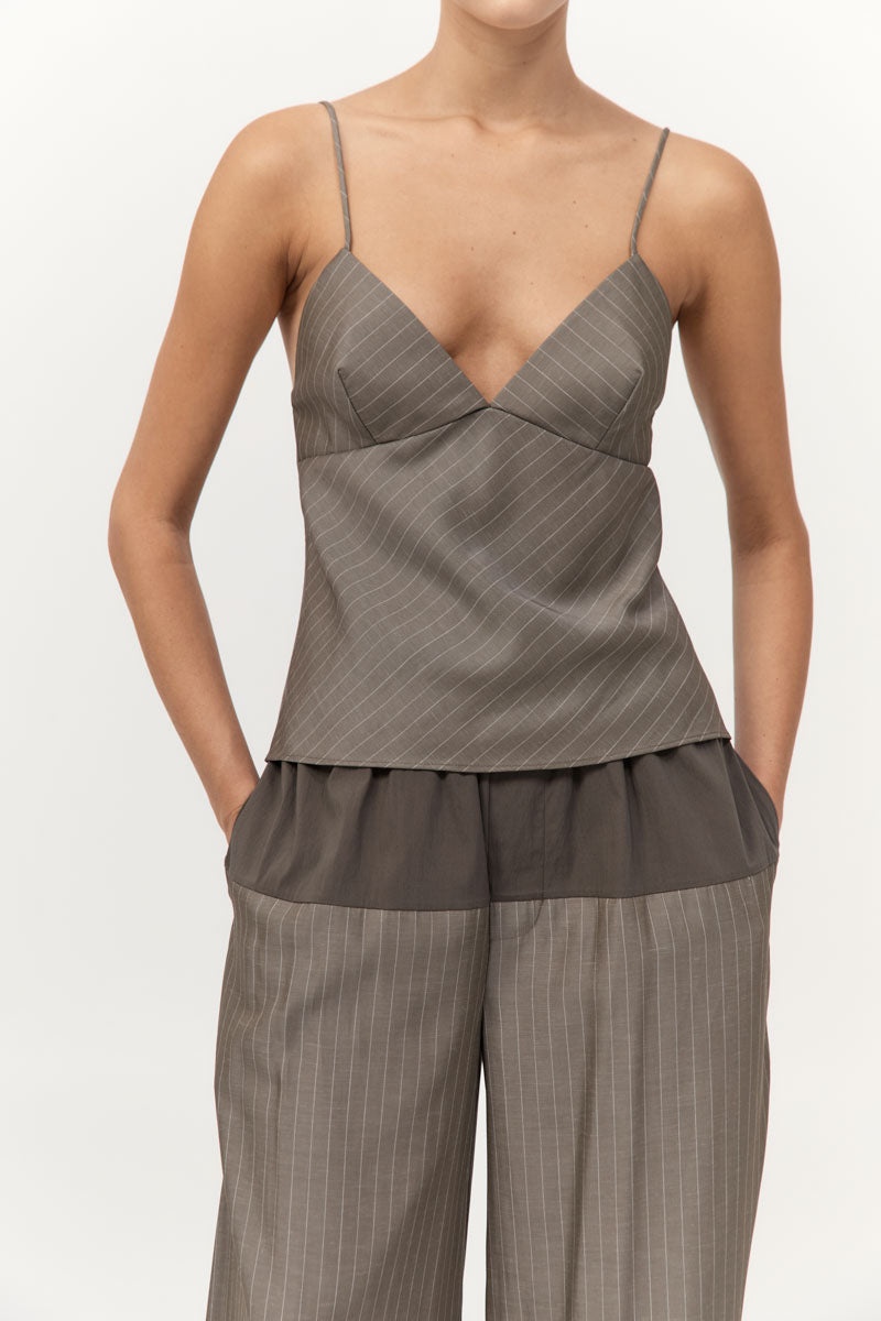 Bias Cami - Khaki Pinstripe - 3